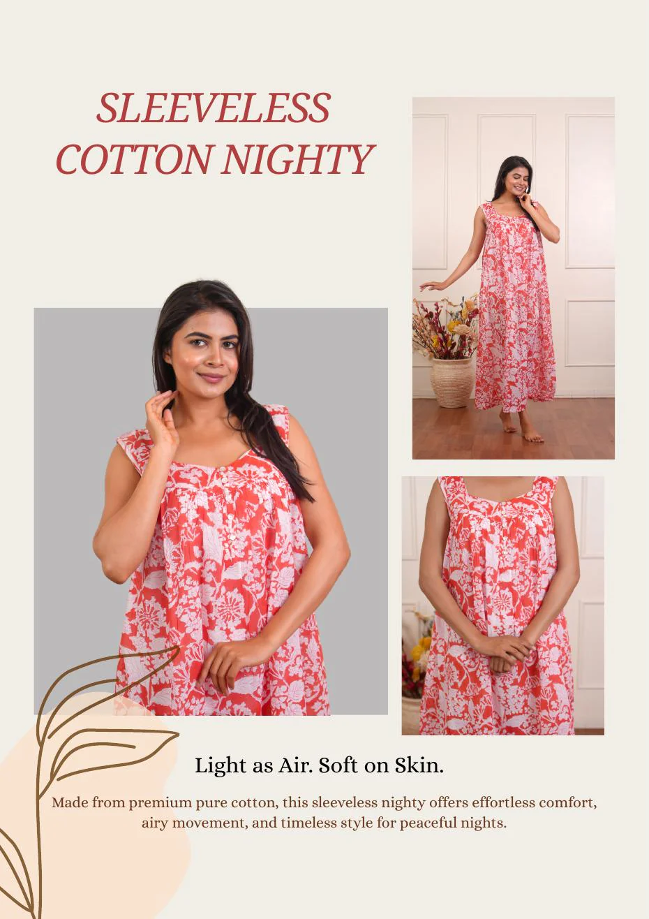 Sleeveless cotton nighty